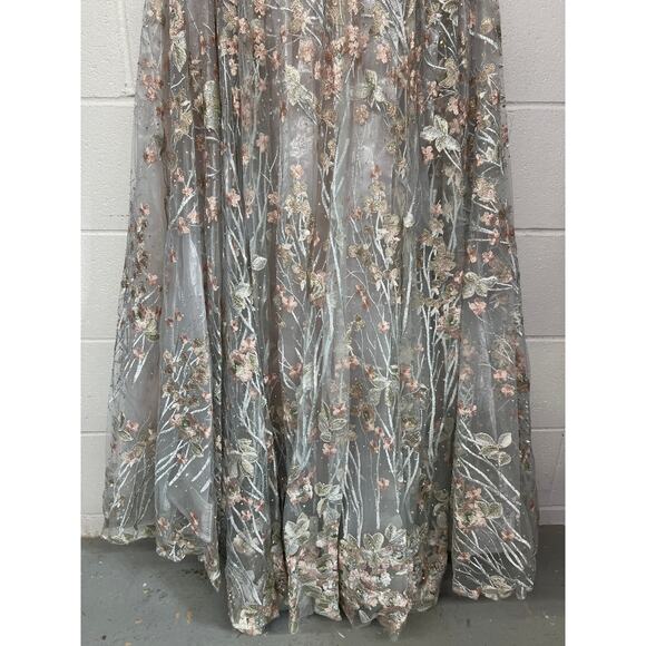 New Mac Duggal Sz 12 pink flower floral glitter Embroidered Illusion V-Neck Gown - Picture 11 of 11